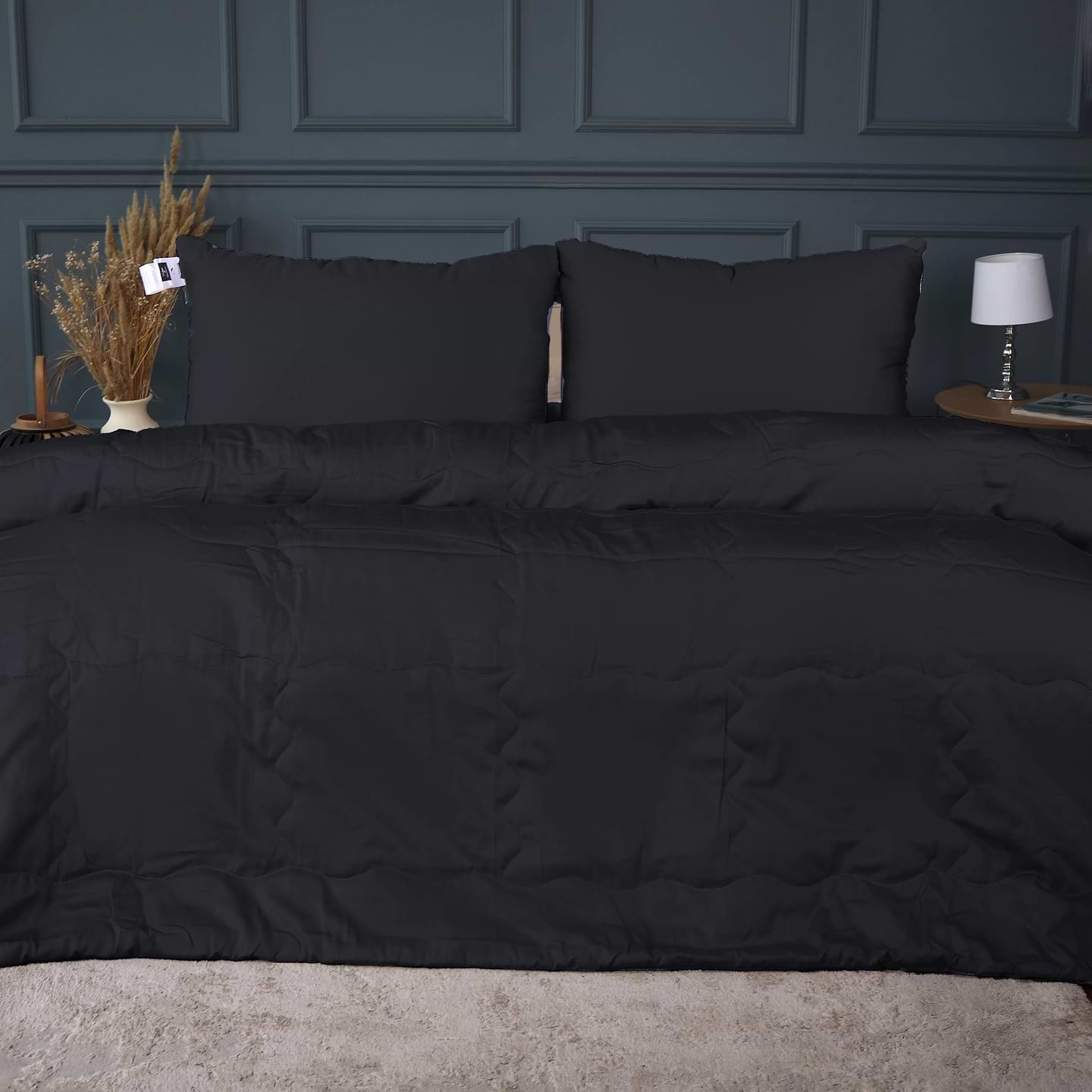 Одеяло летнее двуспальное евро MirSon №2971 200х220 Line Satin Light Pro 10-006 Black Bamboo + 2 наволочки 50х70 (2200010979398)